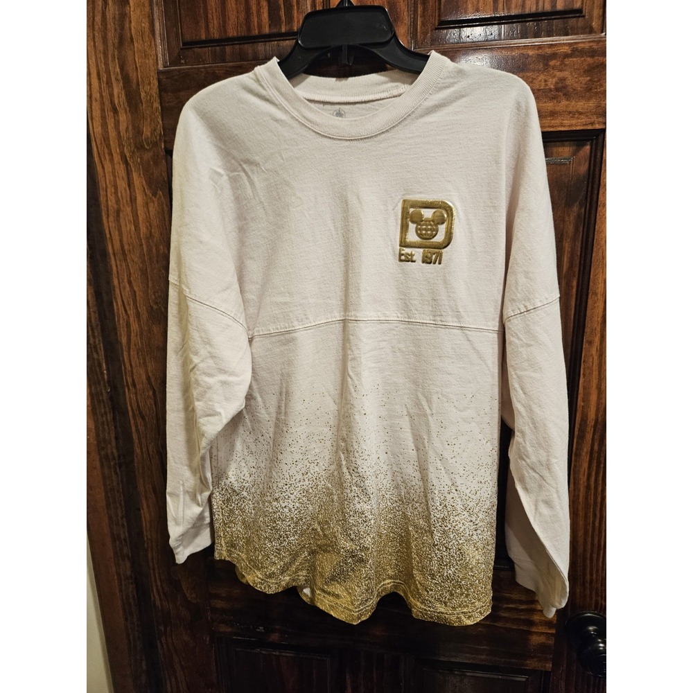 Disney Walt Disney World Spirit Jersey Pink Gold Metallic Puff Logo Splats M
